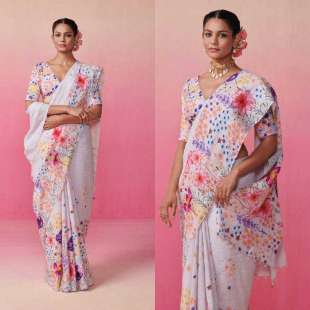 YNF LINEN KESH223 275 SAREES WHOLESALE PRINTED COTTON LINEN OFFICE WEAR SAREES MANUFACTURER - Deevit International