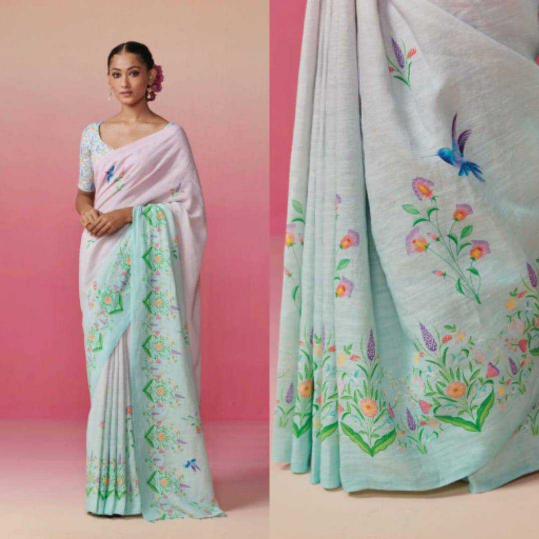 YNF LINEN KESH223 275 SAREES WHOLESALE PRINTED COTTON LINEN OFFICE WEAR SAREES MANUFACTURER - Deevit International