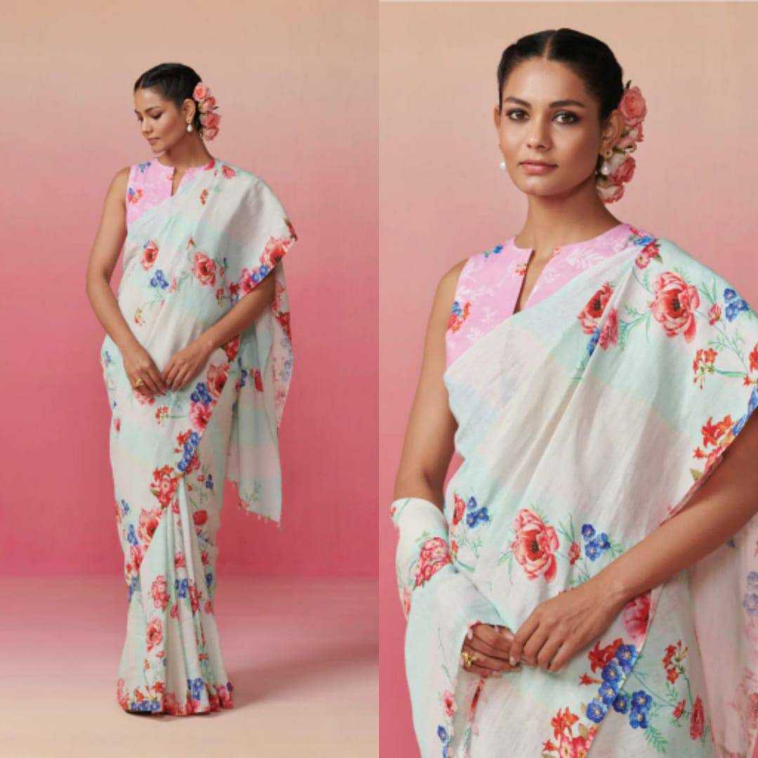 YNF LINEN KESH223 275 SAREES WHOLESALE PRINTED COTTON LINEN OFFICE WEAR SAREES MANUFACTURER - Deevit International