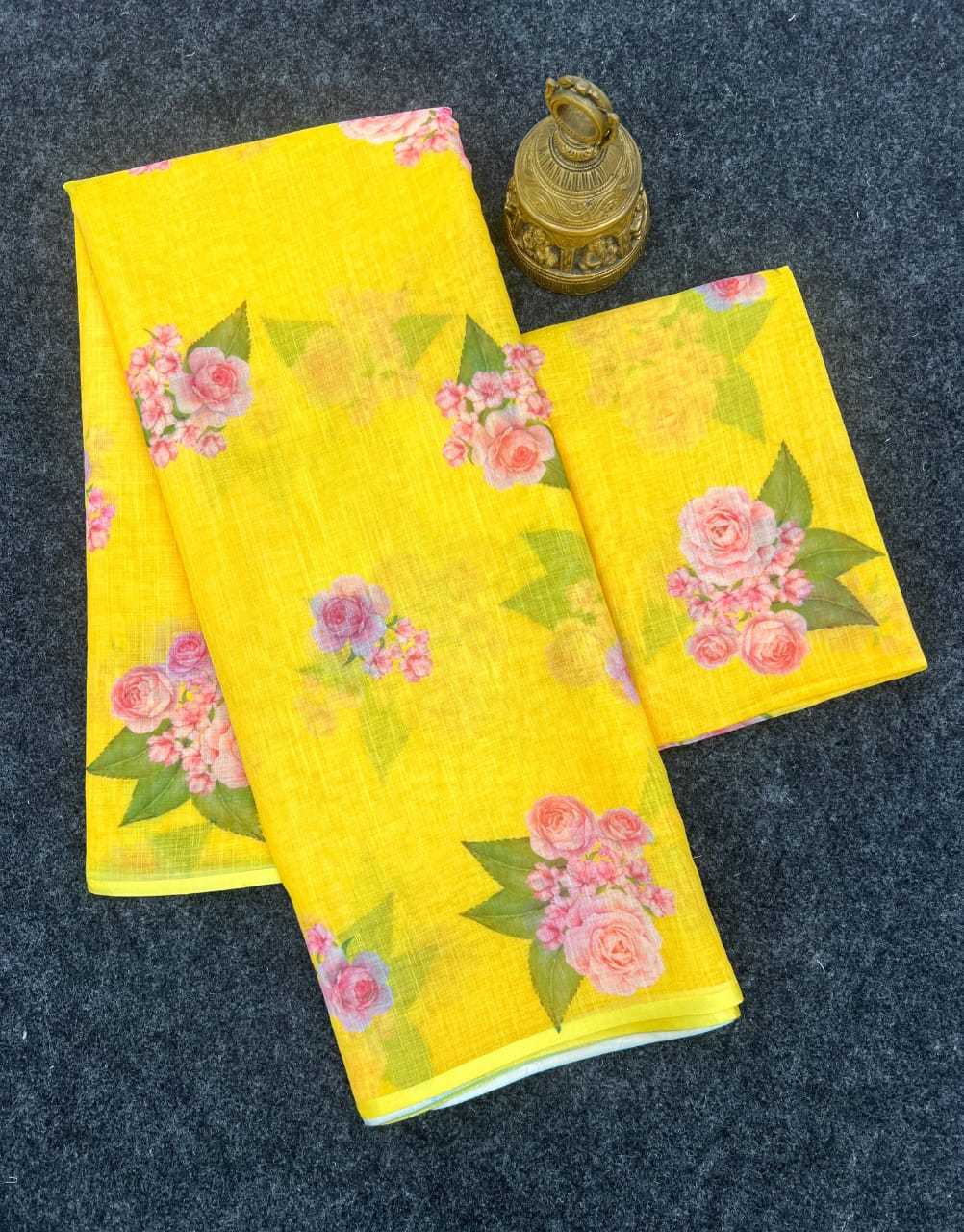 YNF LINEN KESH223 505 SAREES WHOLESALE YELLOW PRINTED LINEN SAREES MANUFACTURER - Deevit International