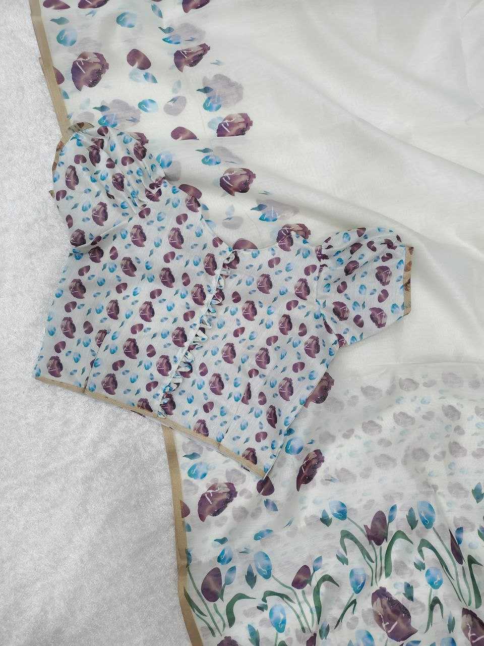 YNF LINEN RIN171 594 SAREES WHOLESALE PRINTED WHITE FLORAL LINEN SAREES MANUFACTURER - Deevit International