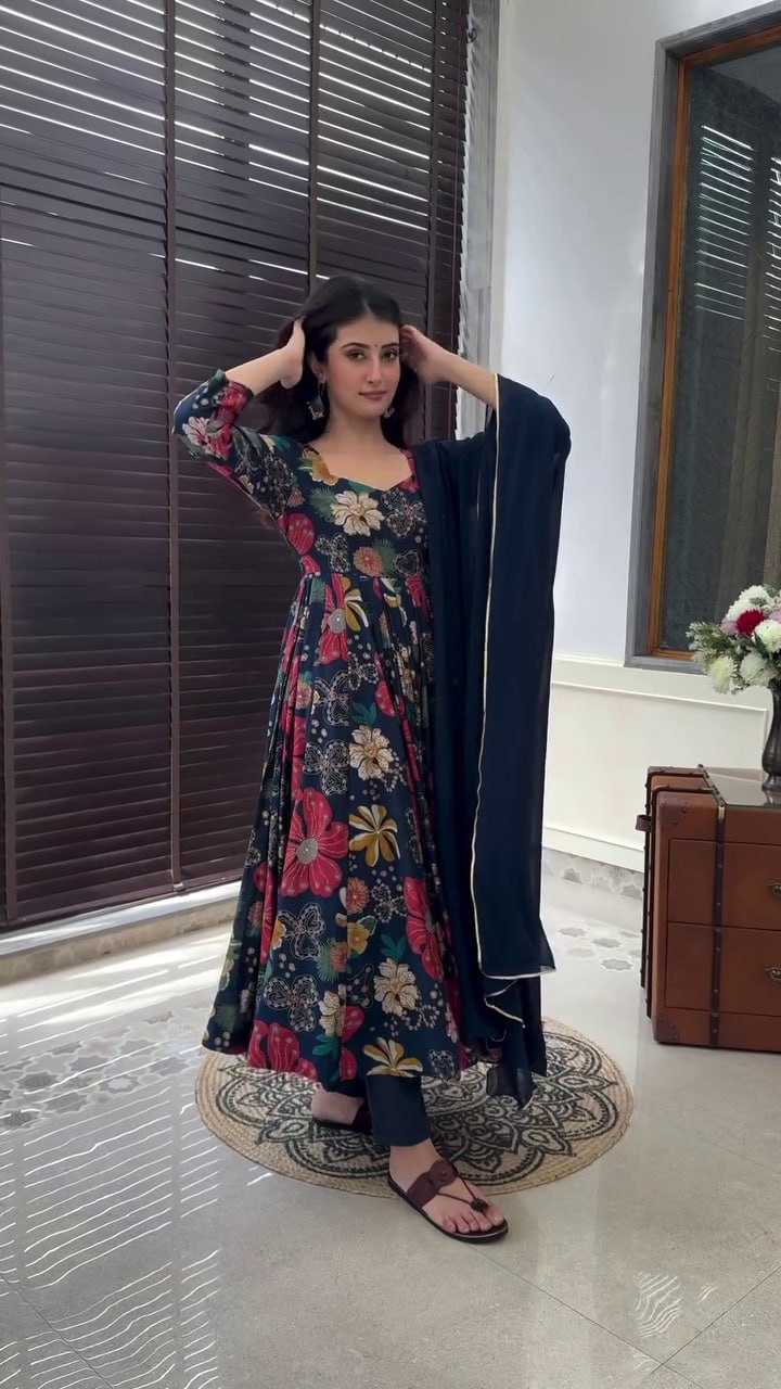 YNF MASLIN KESH247 7027 SUITS & DRESSES WHOLESALE LONG PRINTED ANARKALI SUITS MANUFACTURE - Deevit International