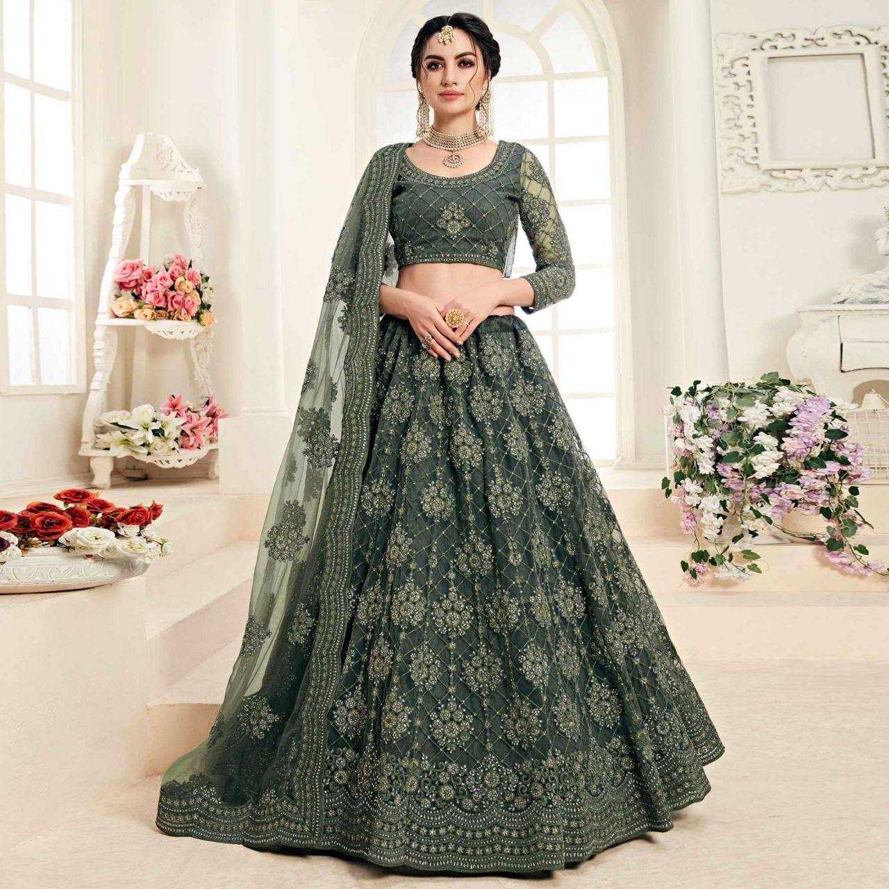 YNF NETRIN156 1063 LEHENHGA WHOLESALE NET WEDDING DESIGNER LEHENGA MANUFACTURER - Deevit International