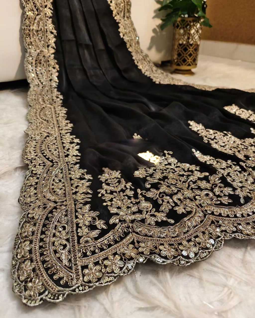 YNF ORGANZA RIN164 RRS101 SAREES WHOLESALE ORGANZA EMBROIDERED BLACK SAREES MANUFACTURER - Deevit International