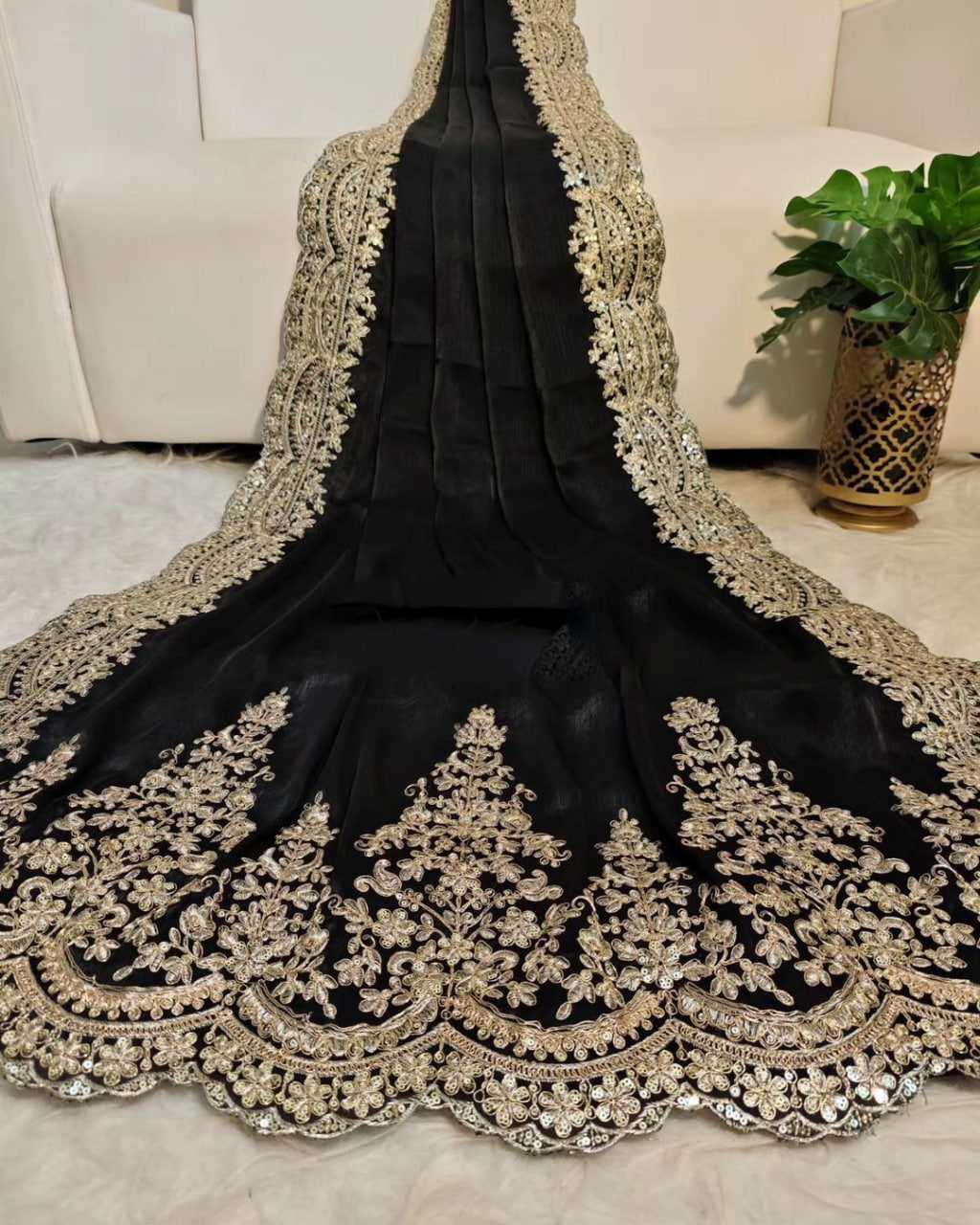 YNF ORGANZA RIN164 RRS101 SAREES WHOLESALE ORGANZA EMBROIDERED BLACK SAREES MANUFACTURER - Deevit International