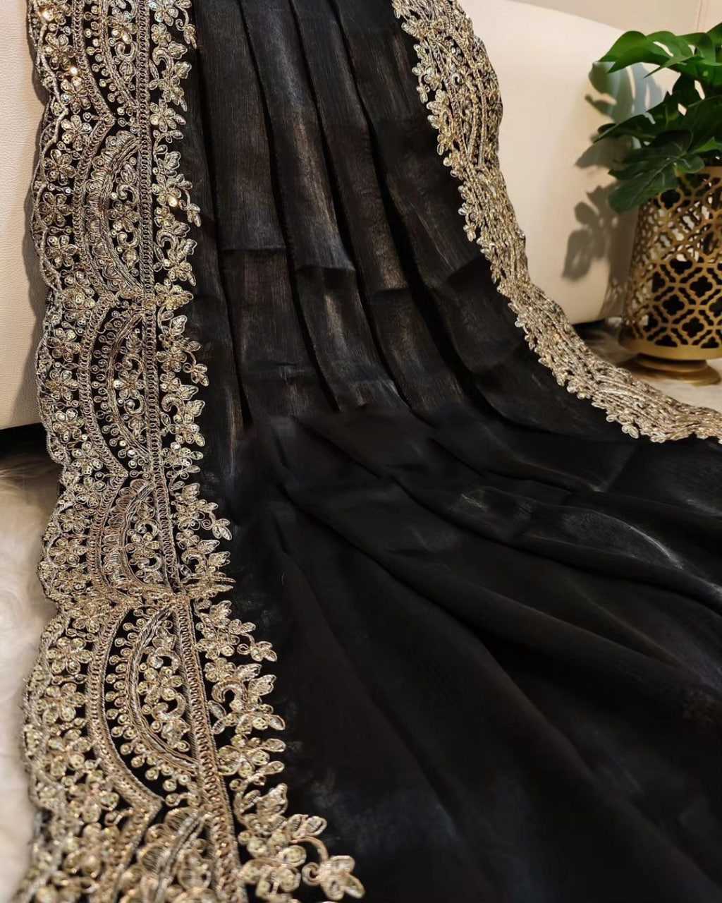 YNF ORGANZA RIN164 RRS101 SAREES WHOLESALE ORGANZA EMBROIDERED BLACK SAREES MANUFACTURER - Deevit International