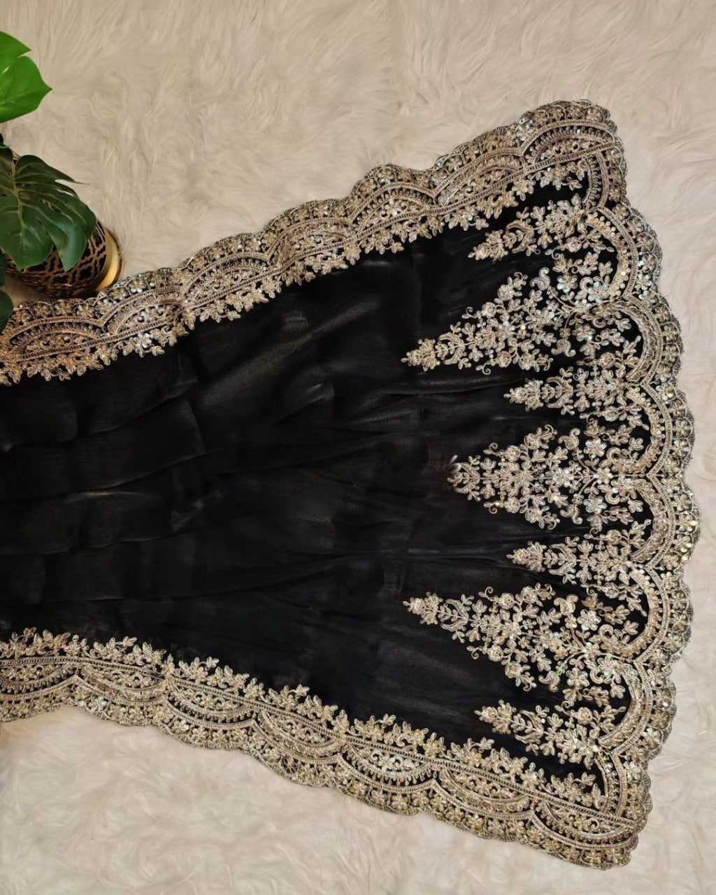 YNF ORGANZA RIN164 RRS101 SAREES WHOLESALE ORGANZA EMBROIDERED BLACK SAREES MANUFACTURER - Deevit International