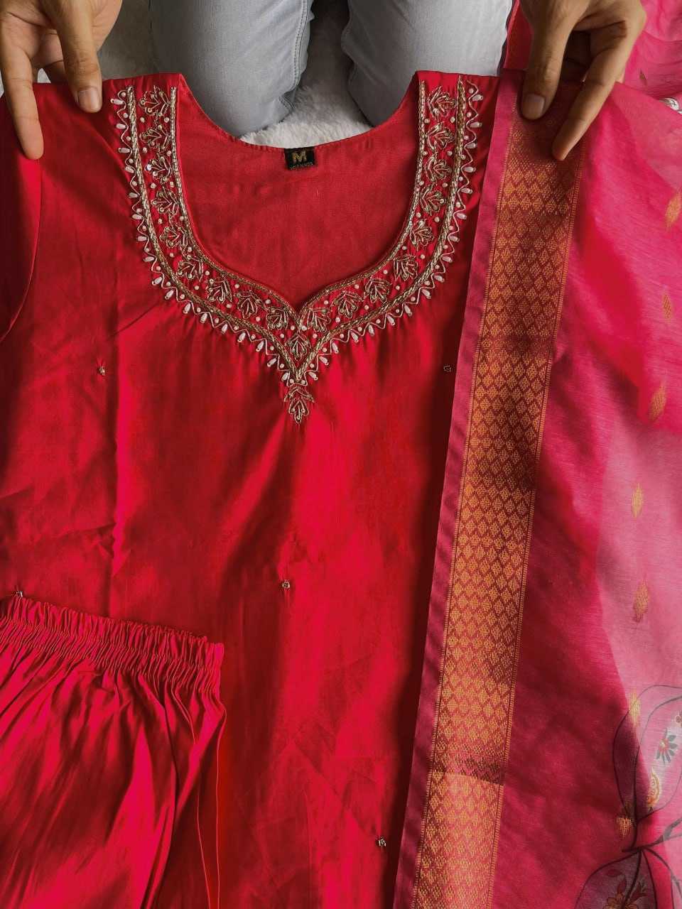 YNF PREMIUM ROMAN SILK KESH234 DSF021 SUITS & DRESSES WHOLESALE RED SALWAR WEDDING SILK SUITS MANUFACTURE - Deevit International