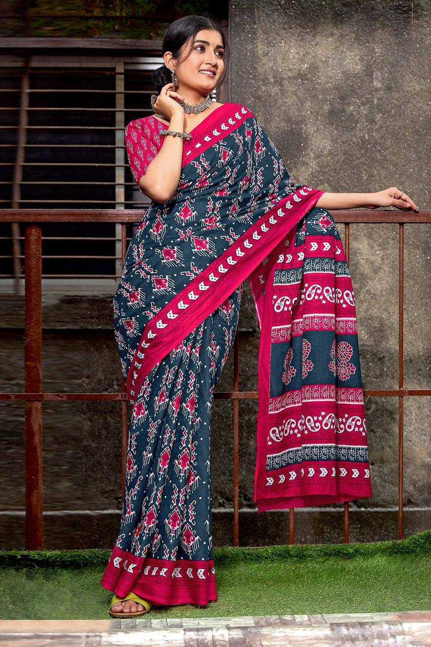 YNF PURE COTTON KESH244  IKKAT FUNDA SAREES WHOLESALE BLOCK PRINTED COTTON LADIES OFFICE WEAR SAREES MANUFACTURER - Deevit International