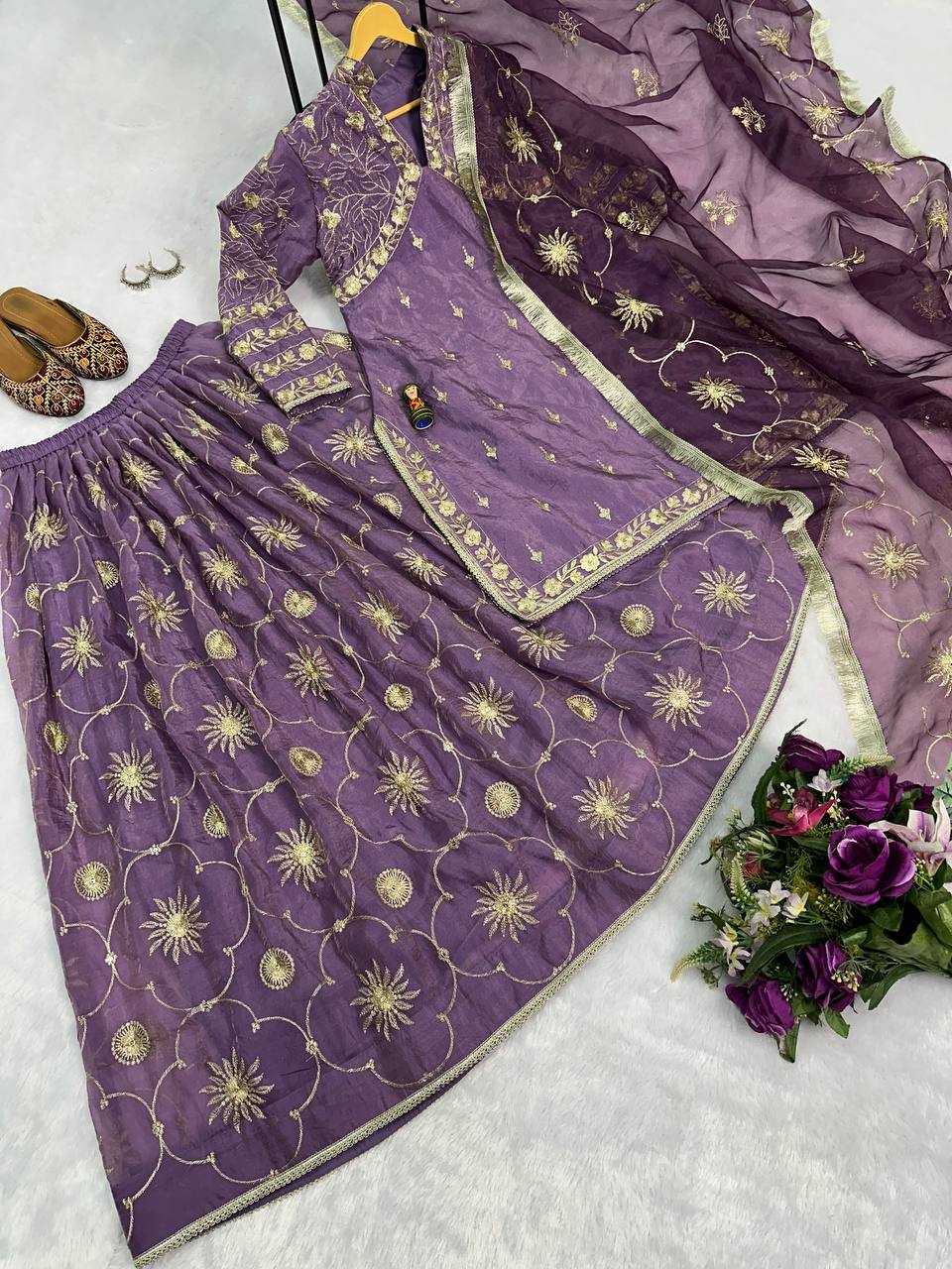 YNF RUSSIAN SILK RIN181 1071 LEHENGAS WHOLESALE SILK EMBROIDERED PURPLE LEHENGAS MANUFACTURER - Deevit International