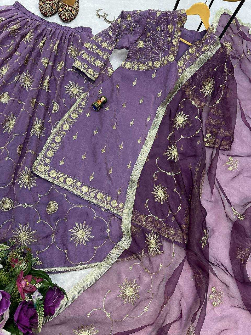 YNF RUSSIAN SILK RIN181 1071 LEHENGAS WHOLESALE SILK EMBROIDERED PURPLE LEHENGAS MANUFACTURER - Deevit International