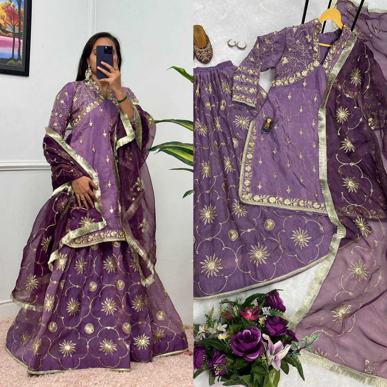 YNF RUSSIAN SILK RIN181 1071 LEHENGAS WHOLESALE SILK EMBROIDERED PURPLE LEHENGAS MANUFACTURER - Deevit International