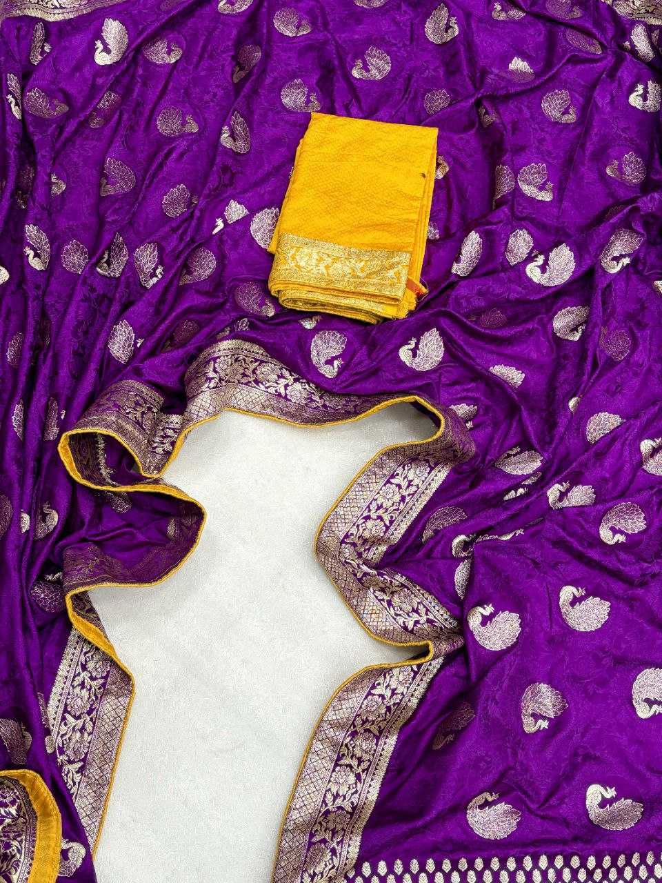 YNF SATIN SILK KESH213 RIN10 SAREES WHOLESALE ZARI BORDER PURPLE SATIN SILK SAREES MANUFACTURER - Deevit International