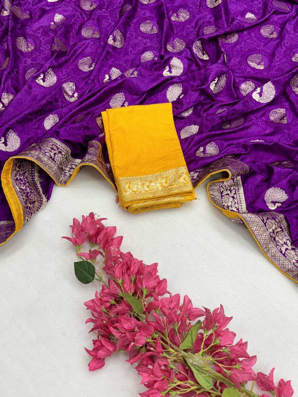 YNF SATIN SILK KESH213 RIN10 SAREES WHOLESALE ZARI BORDER PURPLE SATIN SILK SAREES MANUFACTURER - Deevit International