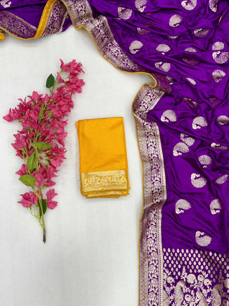 YNF SATIN SILK KESH213 RIN10 SAREES WHOLESALE ZARI BORDER PURPLE SATIN SILK SAREES MANUFACTURER - Deevit International