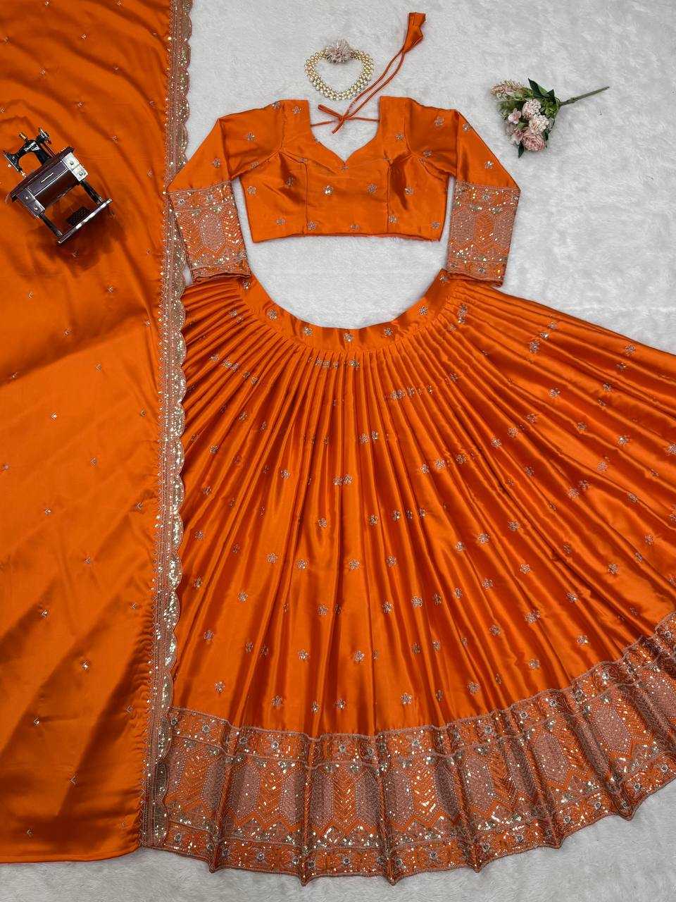 YNF SATIN SILK RIN162 308 LEHENGAS WHOLESALE WEDDING SILK DESIGNER SEQUINS LEHENGAS WITH DUPATTA AND BLOUSE MANUFACTURER - Deevit International