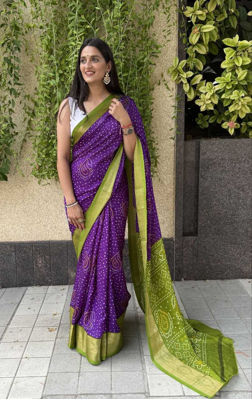 YNF SILK KESH117 RWC31 SAREES WHOLESALE BANDHANI PURPLE SILK ZARI BORDER SAREES MANUFACTURER - Deevit International