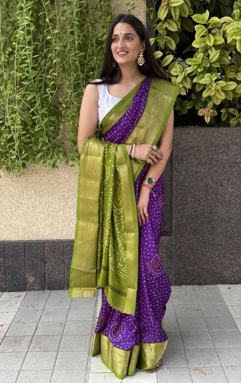 YNF SILK KESH117 RWC31 SAREES WHOLESALE BANDHANI PURPLE SILK ZARI BORDER SAREES MANUFACTURER - Deevit International