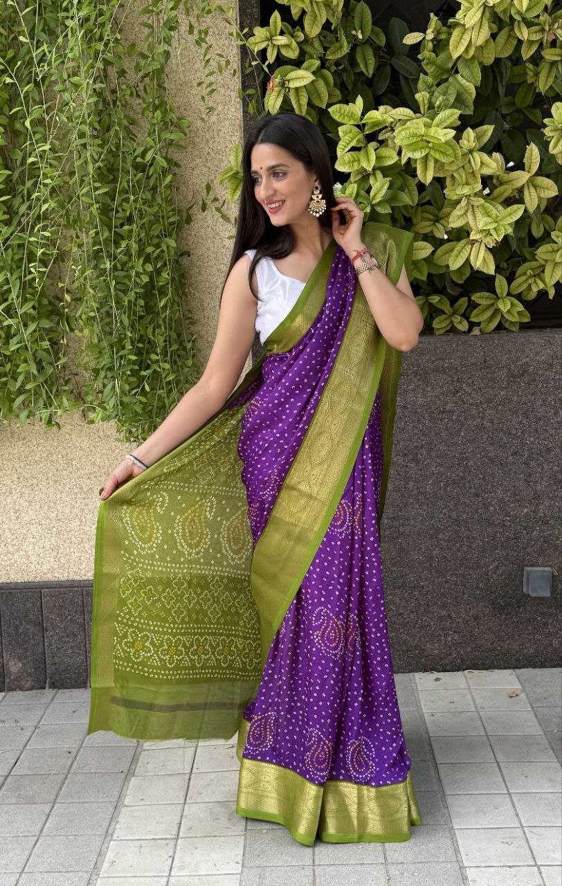 YNF SILK KESH117 RWC31 SAREES WHOLESALE BANDHANI PURPLE SILK ZARI BORDER SAREES MANUFACTURER - Deevit International