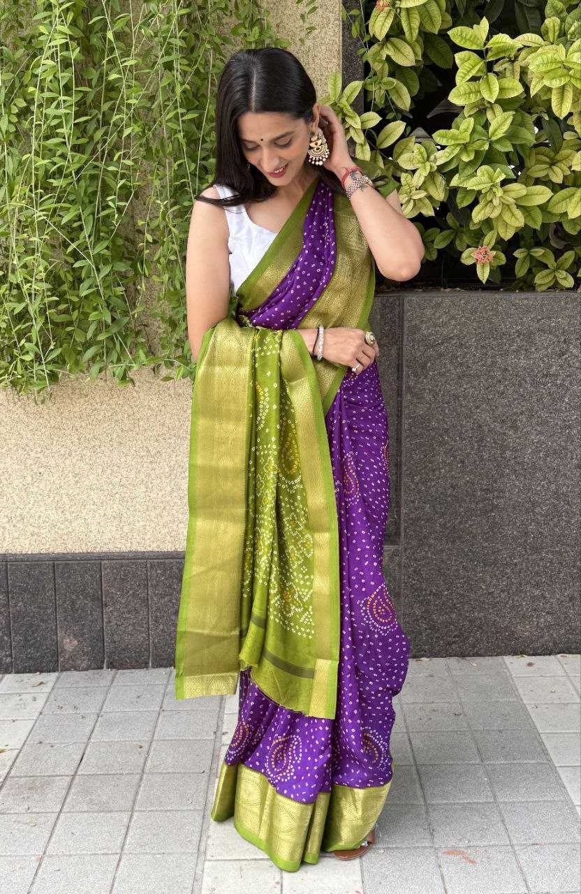 YNF SILK KESH117 RWC31 SAREES WHOLESALE BANDHANI PURPLE SILK ZARI BORDER SAREES MANUFACTURER - Deevit International