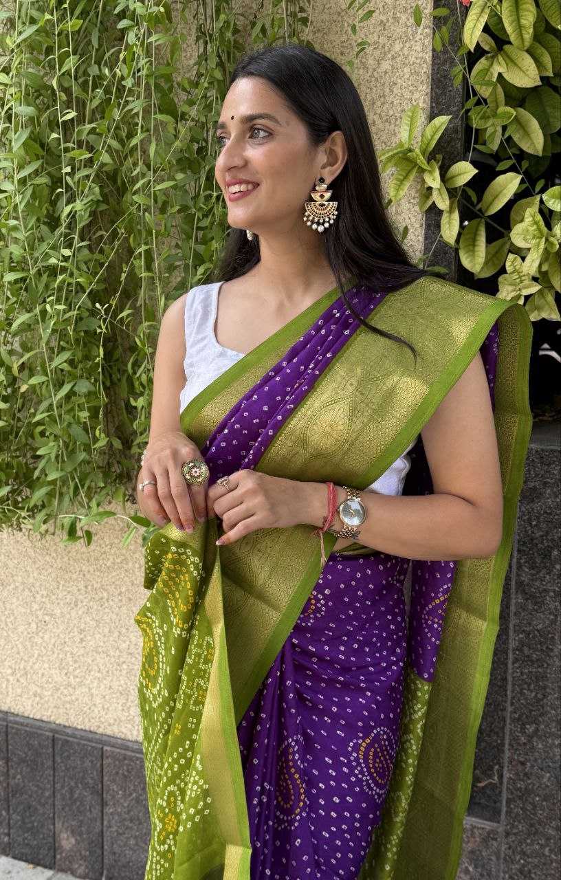 YNF SILK KESH117 RWC31 SAREES WHOLESALE BANDHANI PURPLE SILK ZARI BORDER SAREES MANUFACTURER - Deevit International