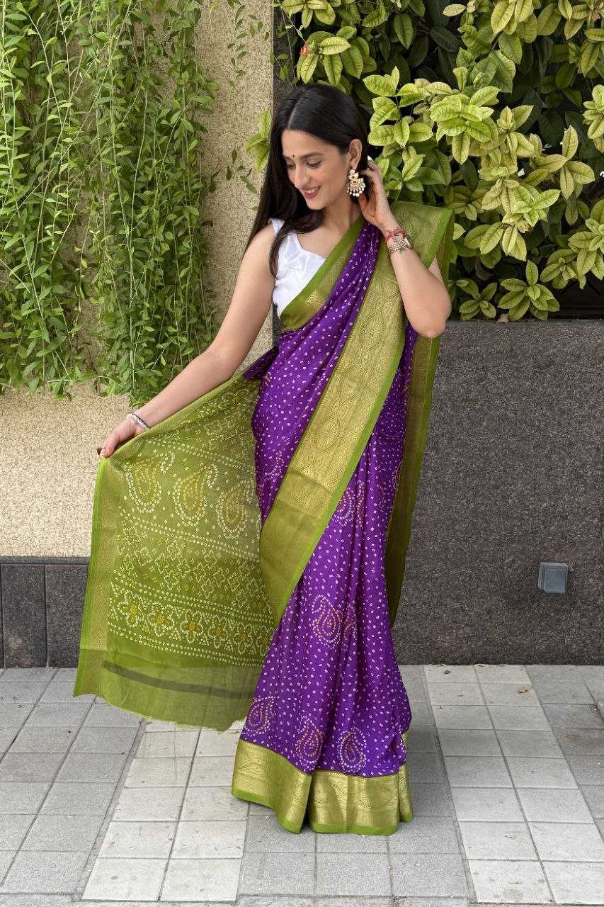 YNF SILK KESH117 RWC31 SAREES WHOLESALE BANDHANI PURPLE SILK ZARI BORDER SAREES MANUFACTURER - Deevit International