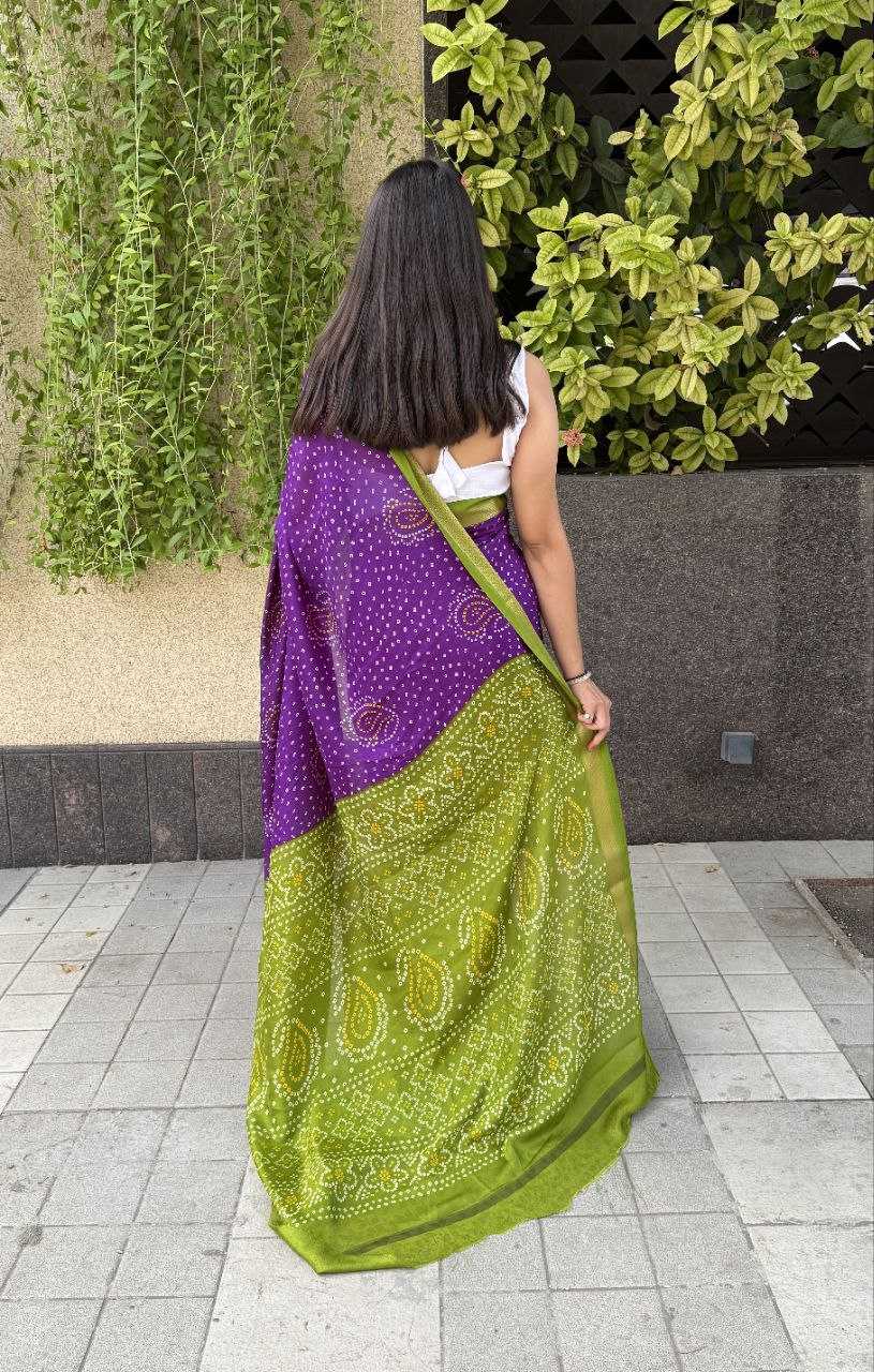 YNF SILK KESH117 RWC31 SAREES WHOLESALE BANDHANI PURPLE SILK ZARI BORDER SAREES MANUFACTURER - Deevit International