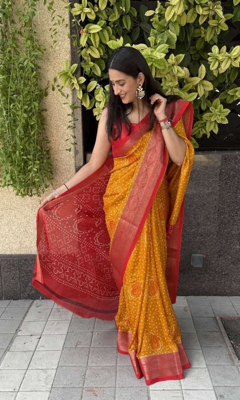 YNF SILK KESH117 RWC34 SAREES WHOLESALE SILK ZARI BORDER SILK BANDHANI YELLOW SAREES MANUFACTURER - Deevit International