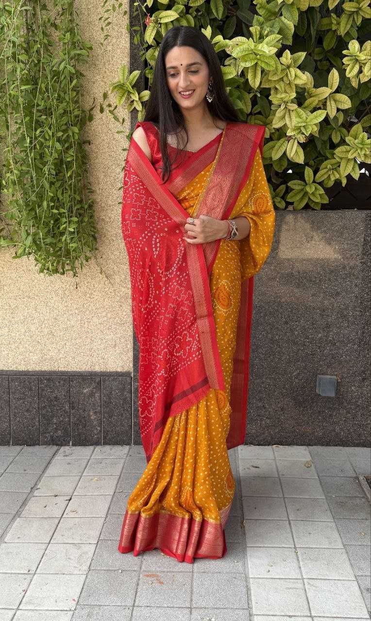 YNF SILK KESH117 RWC34 SAREES WHOLESALE SILK ZARI BORDER SILK BANDHANI YELLOW SAREES MANUFACTURER - Deevit International