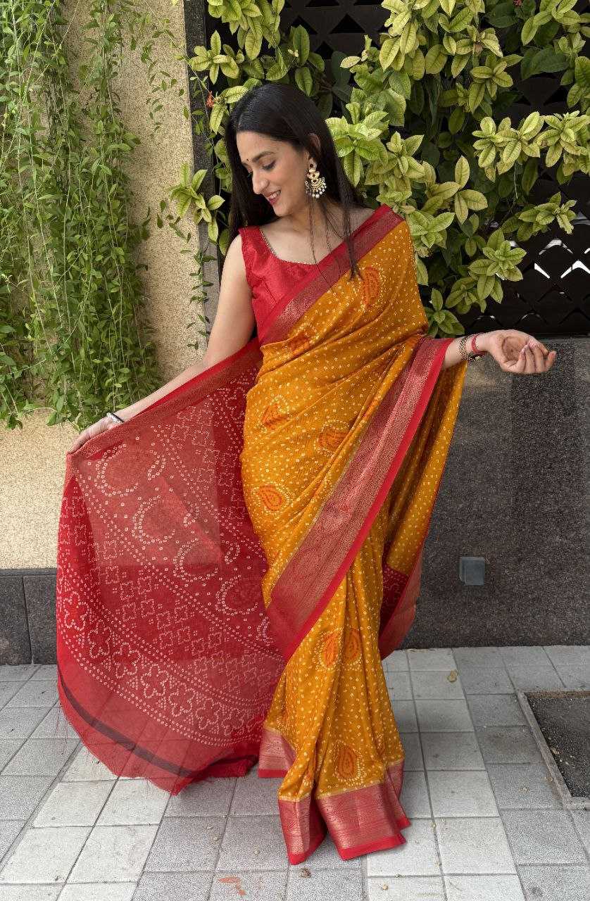 YNF SILK KESH117 RWC34 SAREES WHOLESALE SILK ZARI BORDER SILK BANDHANI YELLOW SAREES MANUFACTURER - Deevit International