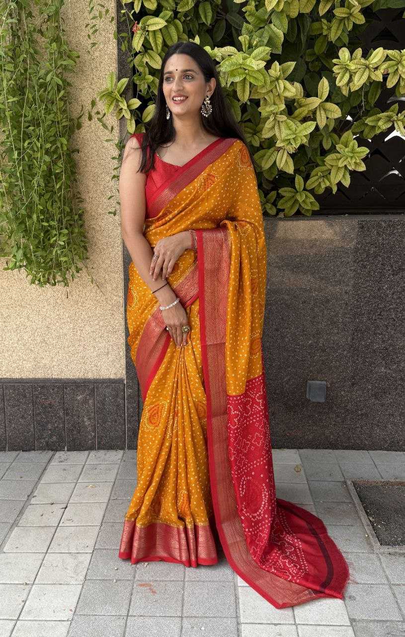 YNF SILK KESH117 RWC34 SAREES WHOLESALE SILK ZARI BORDER SILK BANDHANI YELLOW SAREES MANUFACTURER - Deevit International