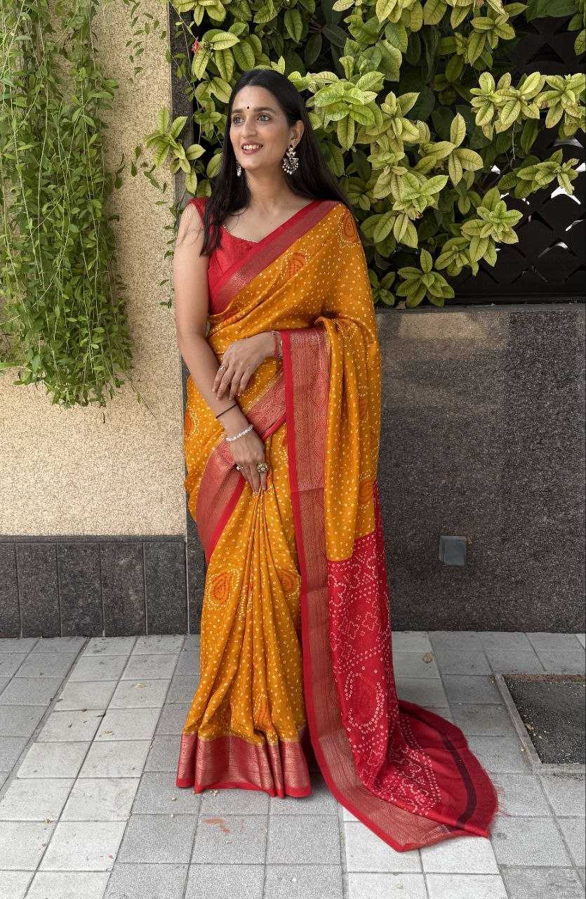 YNF SILK KESH117 RWC34 SAREES WHOLESALE SILK ZARI BORDER SILK BANDHANI YELLOW SAREES MANUFACTURER - Deevit International