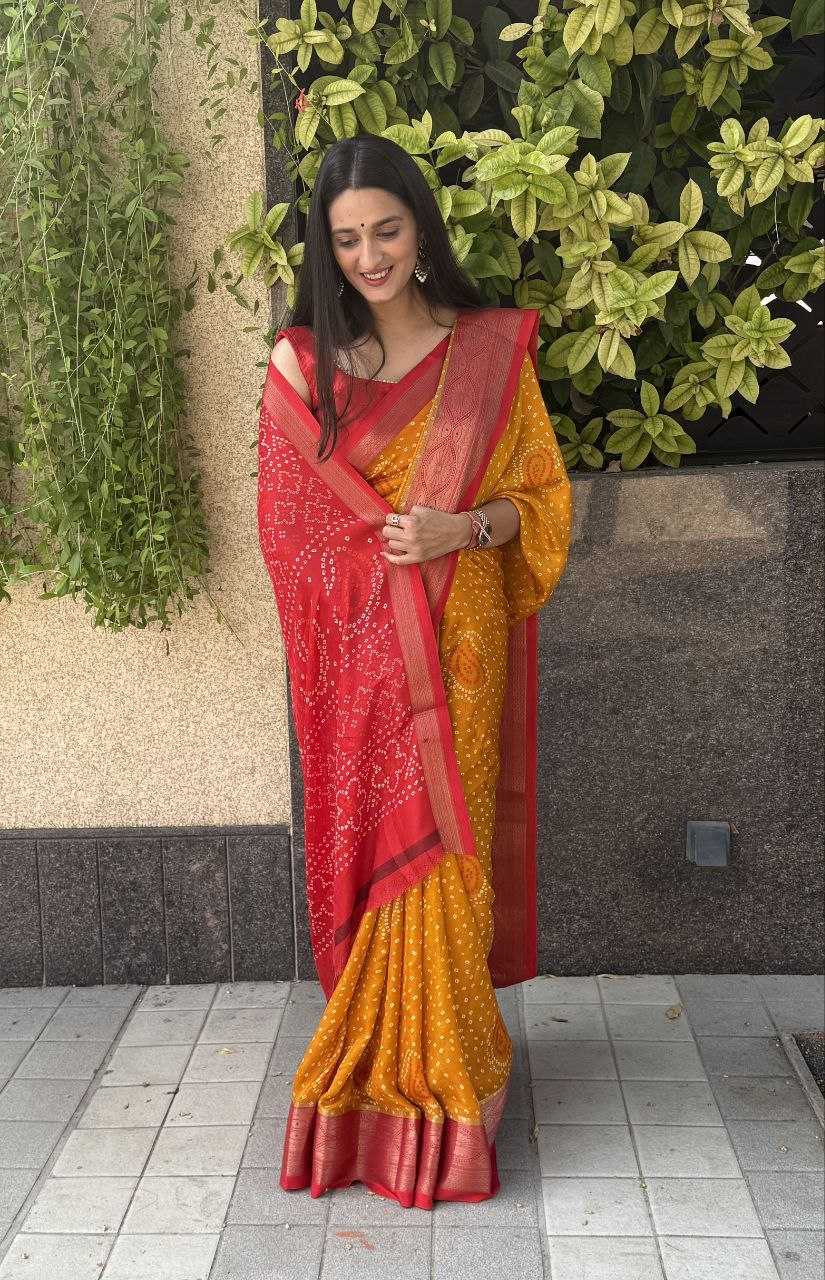 YNF SILK KESH117 RWC34 SAREES WHOLESALE SILK ZARI BORDER SILK BANDHANI YELLOW SAREES MANUFACTURER - Deevit International