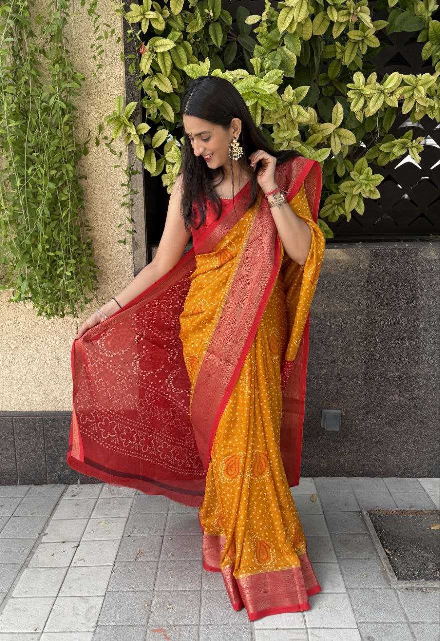 YNF SILK KESH117 RWC34 SAREES WHOLESALE SILK ZARI BORDER SILK BANDHANI YELLOW SAREES MANUFACTURER - Deevit International