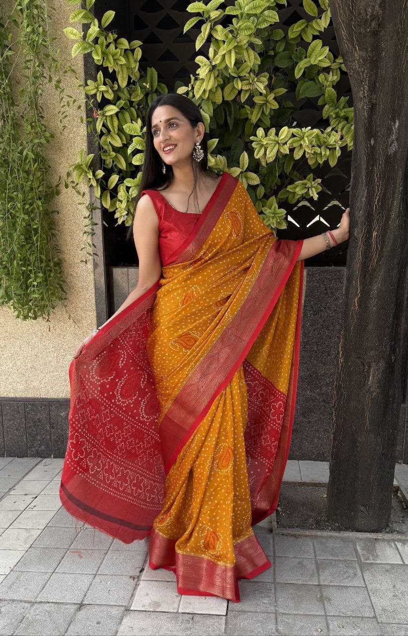 YNF SILK KESH117 RWC34 SAREES WHOLESALE SILK ZARI BORDER SILK BANDHANI YELLOW SAREES MANUFACTURER - Deevit International