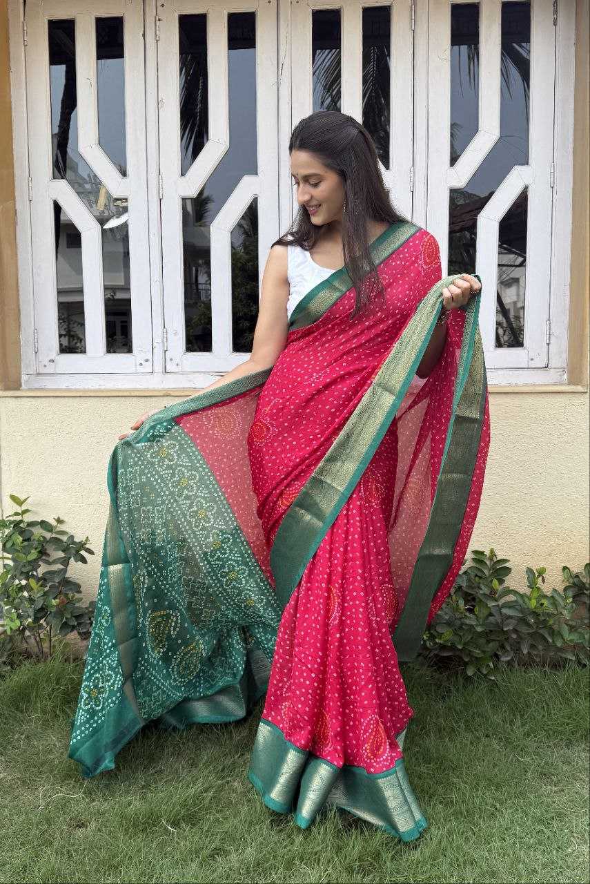 YNF SILK KESH117 RWC43 SAREES WHOLESALE SILK ZARI BORDER BANDHANI PINK FESTIVE SAREES MANUFACTURER - Deevit International