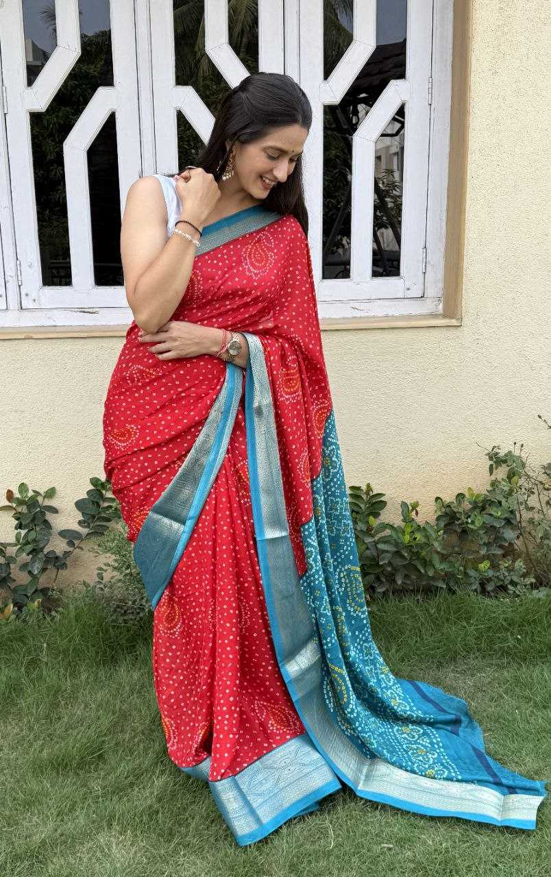 YNF SILK KESH117 RWC46 SAREES WHOLESALE SILK ZARI BORDER BANDHANI RED FESTIVE SAREES MANUFACTURER - Deevit International