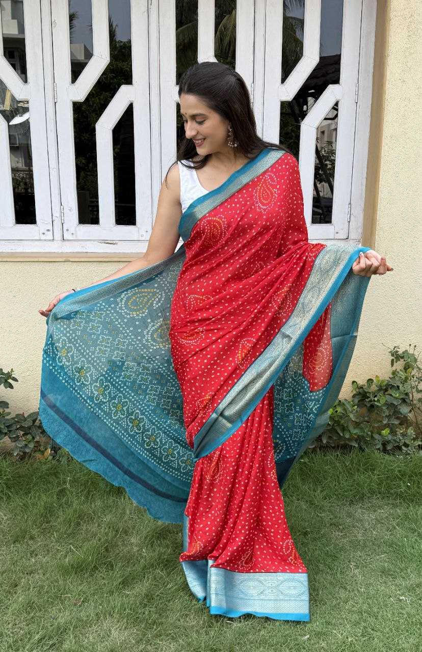 YNF SILK KESH117 RWC46 SAREES WHOLESALE SILK ZARI BORDER BANDHANI RED FESTIVE SAREES MANUFACTURER - Deevit International