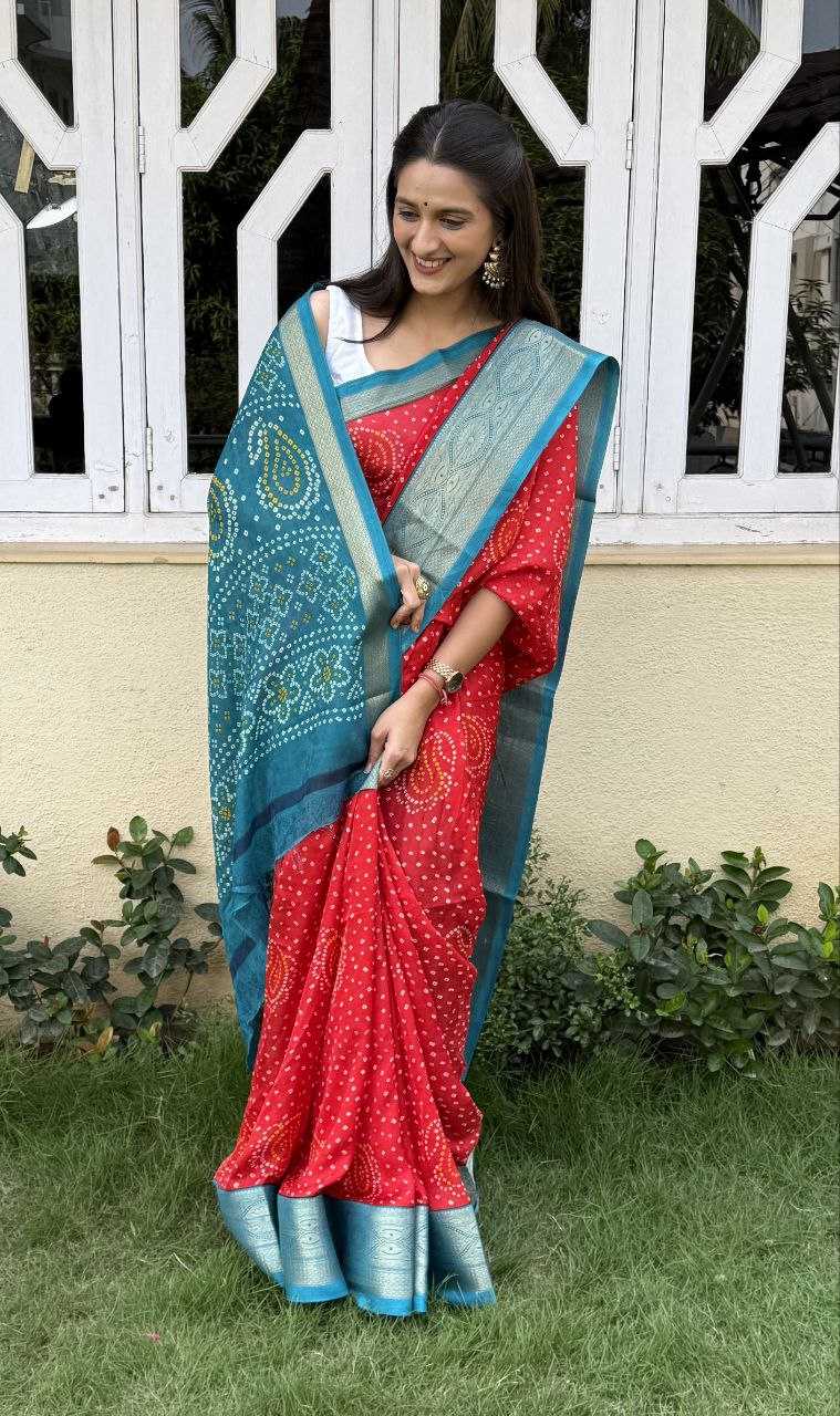 YNF SILK KESH117 RWC46 SAREES WHOLESALE SILK ZARI BORDER BANDHANI RED FESTIVE SAREES MANUFACTURER - Deevit International