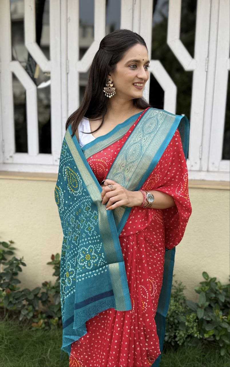 YNF SILK KESH117 RWC46 SAREES WHOLESALE SILK ZARI BORDER BANDHANI RED FESTIVE SAREES MANUFACTURER - Deevit International