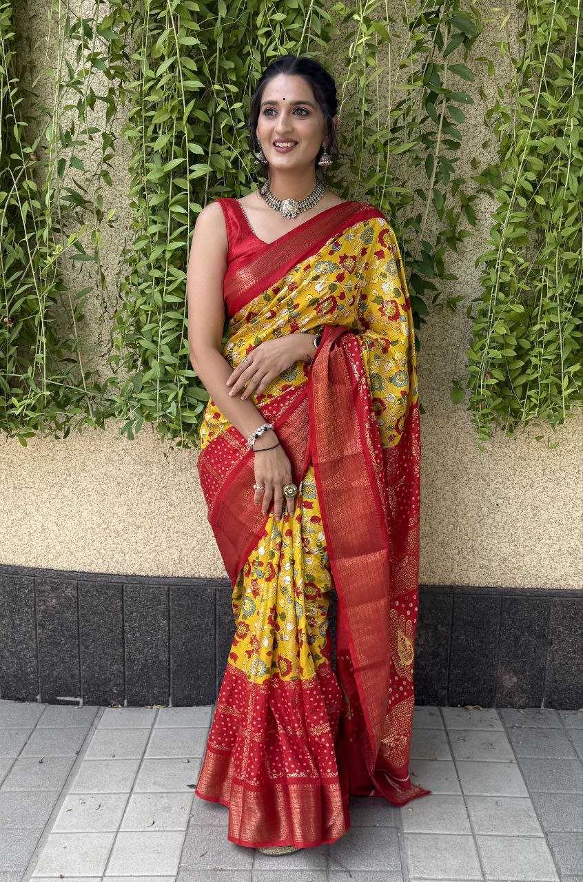 YNF SILK KESH117 RWC77 SAREES WHOLESALE YELLOW JACQUARD SILK PRINTED SAREES MANUFACTURER - Deevit International