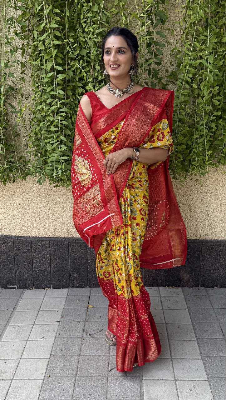 YNF SILK KESH117 RWC77 SAREES WHOLESALE YELLOW JACQUARD SILK PRINTED SAREES MANUFACTURER - Deevit International