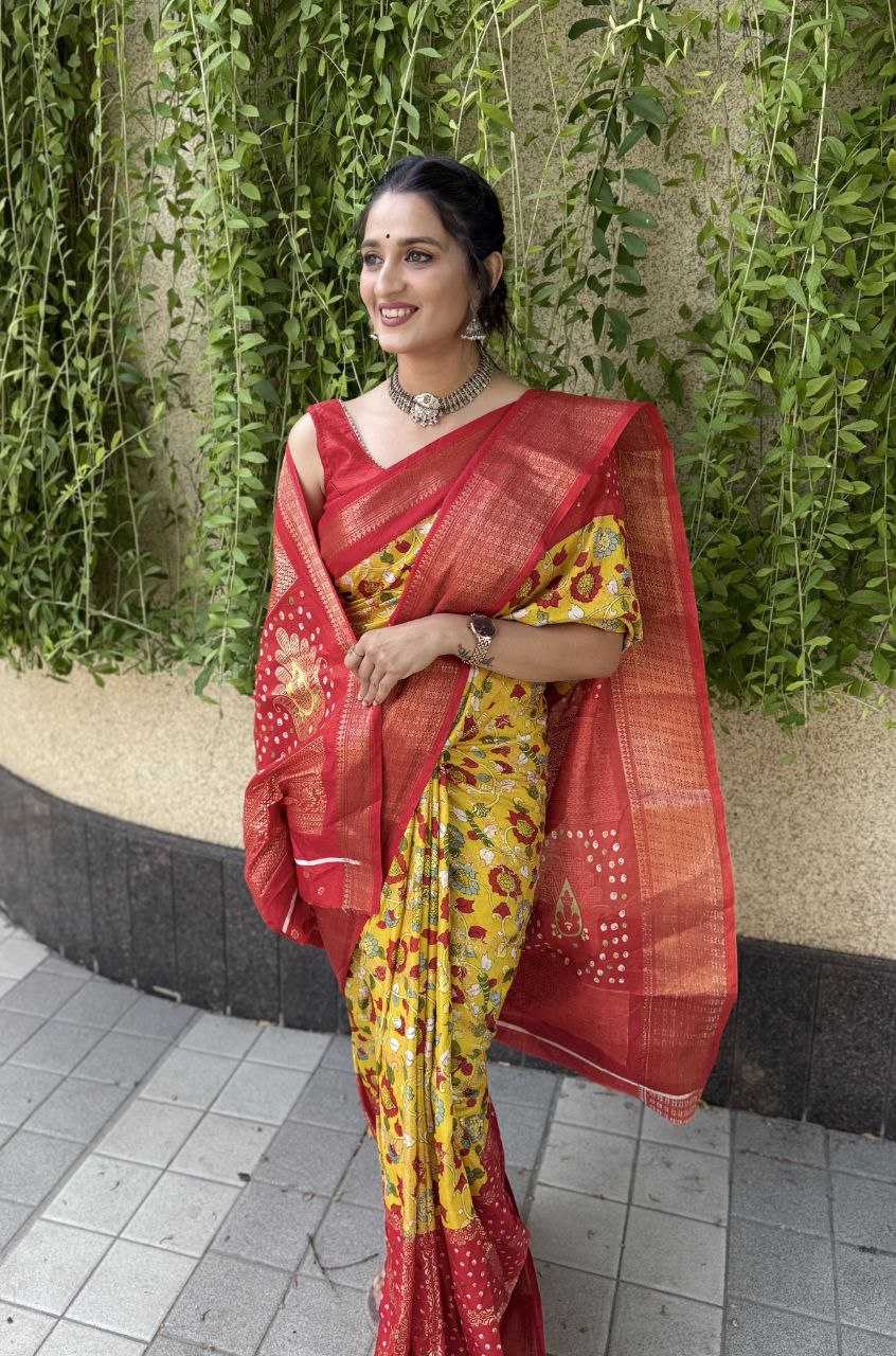 YNF SILK KESH117 RWC77 SAREES WHOLESALE YELLOW JACQUARD SILK PRINTED SAREES MANUFACTURER - Deevit International