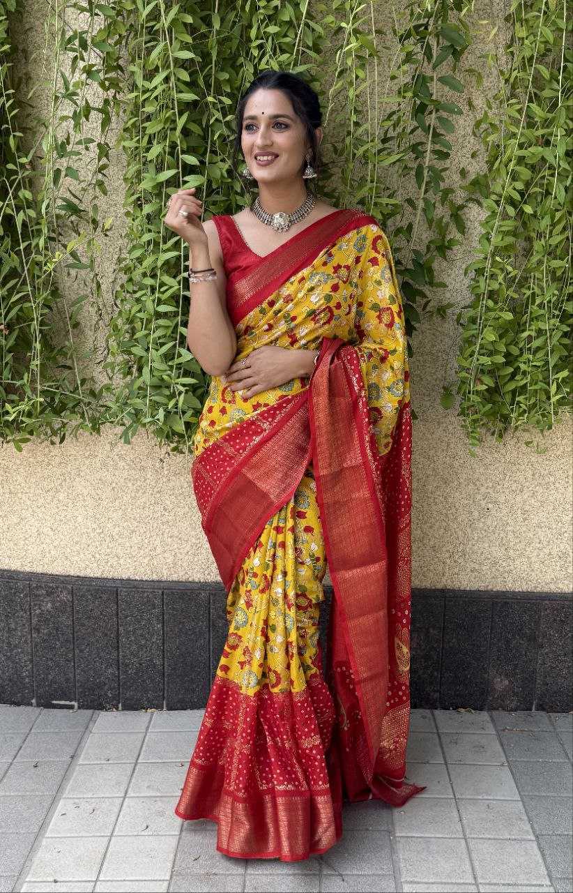 YNF SILK KESH117 RWC77 SAREES WHOLESALE YELLOW JACQUARD SILK PRINTED SAREES MANUFACTURER - Deevit International