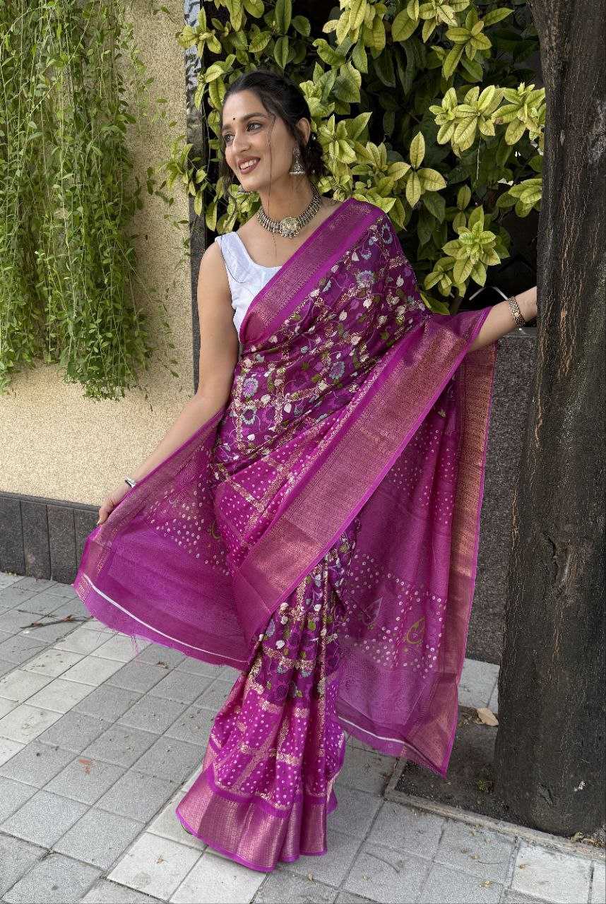 YNF SILK KESH117 RWC78 SAREES WHOLESALE PURPLE PRINTED JACQUARD SILK SAREES MANUFACTURER - Deevit International