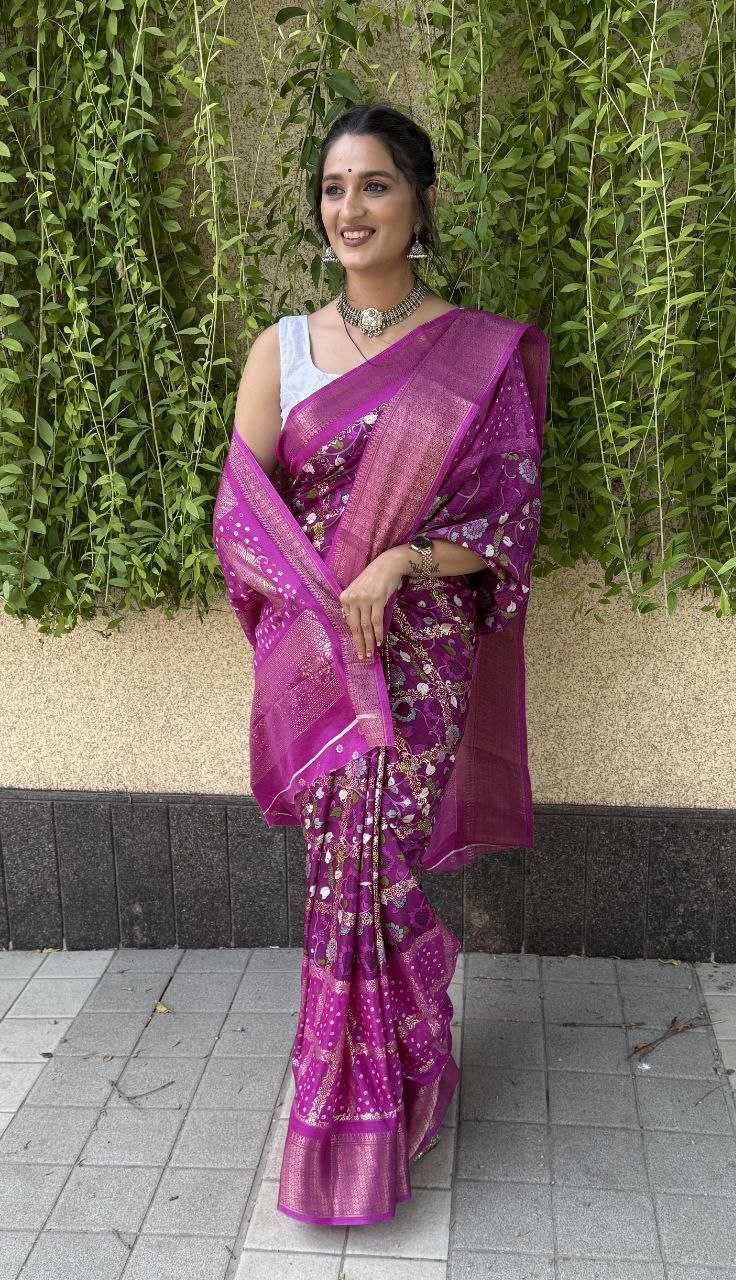 YNF SILK KESH117 RWC78 SAREES WHOLESALE PURPLE PRINTED JACQUARD SILK SAREES MANUFACTURER - Deevit International