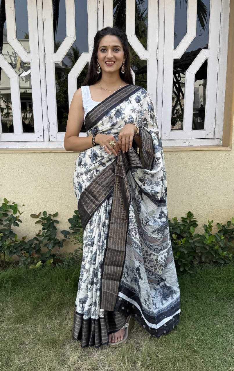 YNF SILK KESH117 RWC92 SAREES WHOLESALE PRINTED WHITE ZARI BORDER SILK SAREES MANUFACTURER - Deevit International