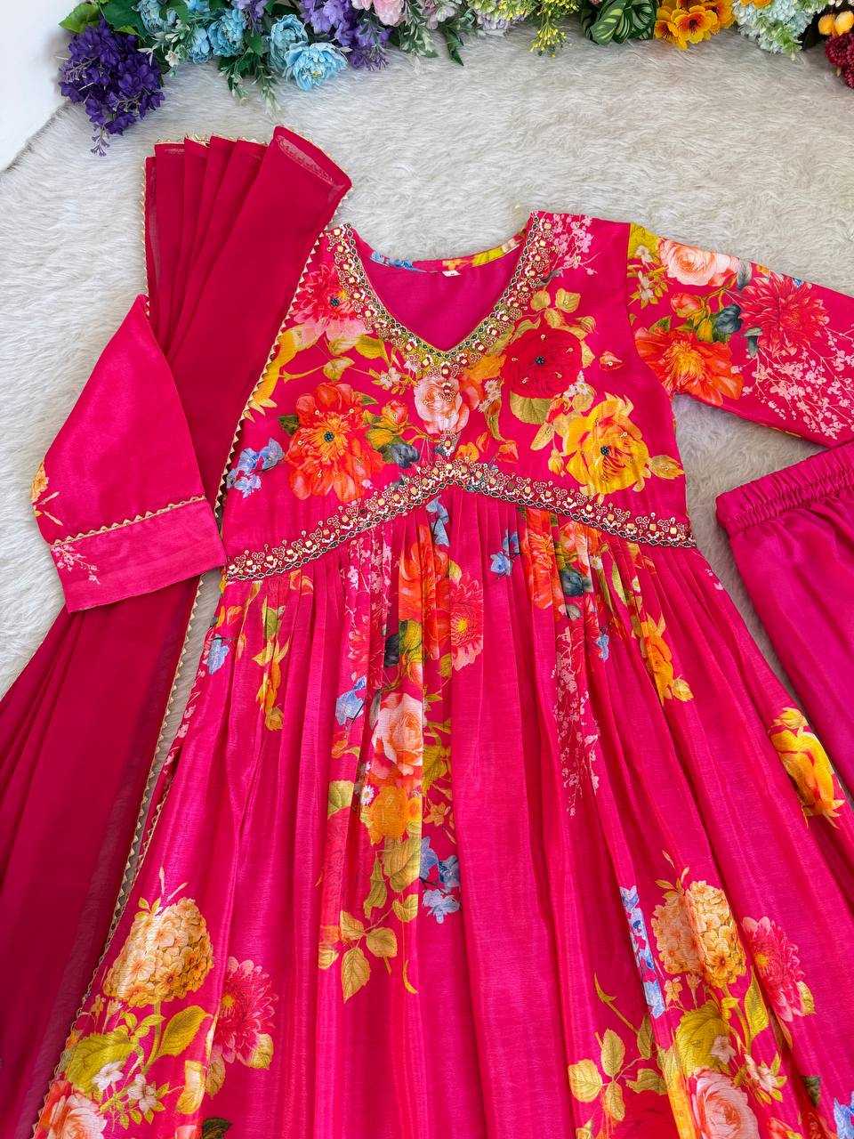 YNF SOFT CHINON KESH240 414 GOWNS WHOLESALE PINK ANARAKLI PRINTED WEDDING GEORGETTE GOWNS MANUFACTURER - Deevit International