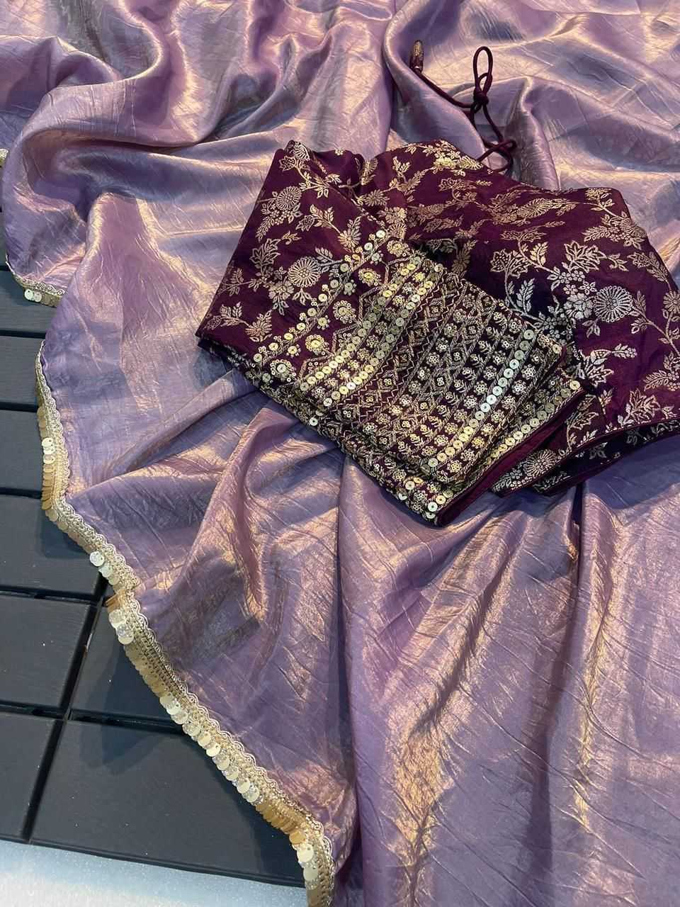 YNF TISSUE SILK KESH195 KRF31 SAREES WHOLESALE LACE BORDER PARTY WEAR PLAIN TISSUE SILK SAREES MANUFACTURER - Deevit International