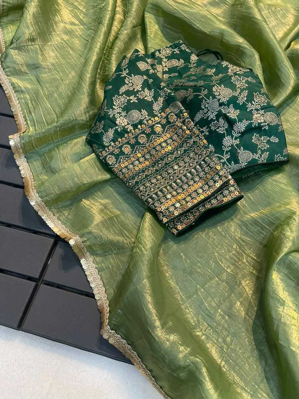 YNF TISSUE SILK KESH195 KRF31 SAREES WHOLESALE LACE BORDER PARTY WEAR PLAIN TISSUE SILK SAREES MANUFACTURER - Deevit International